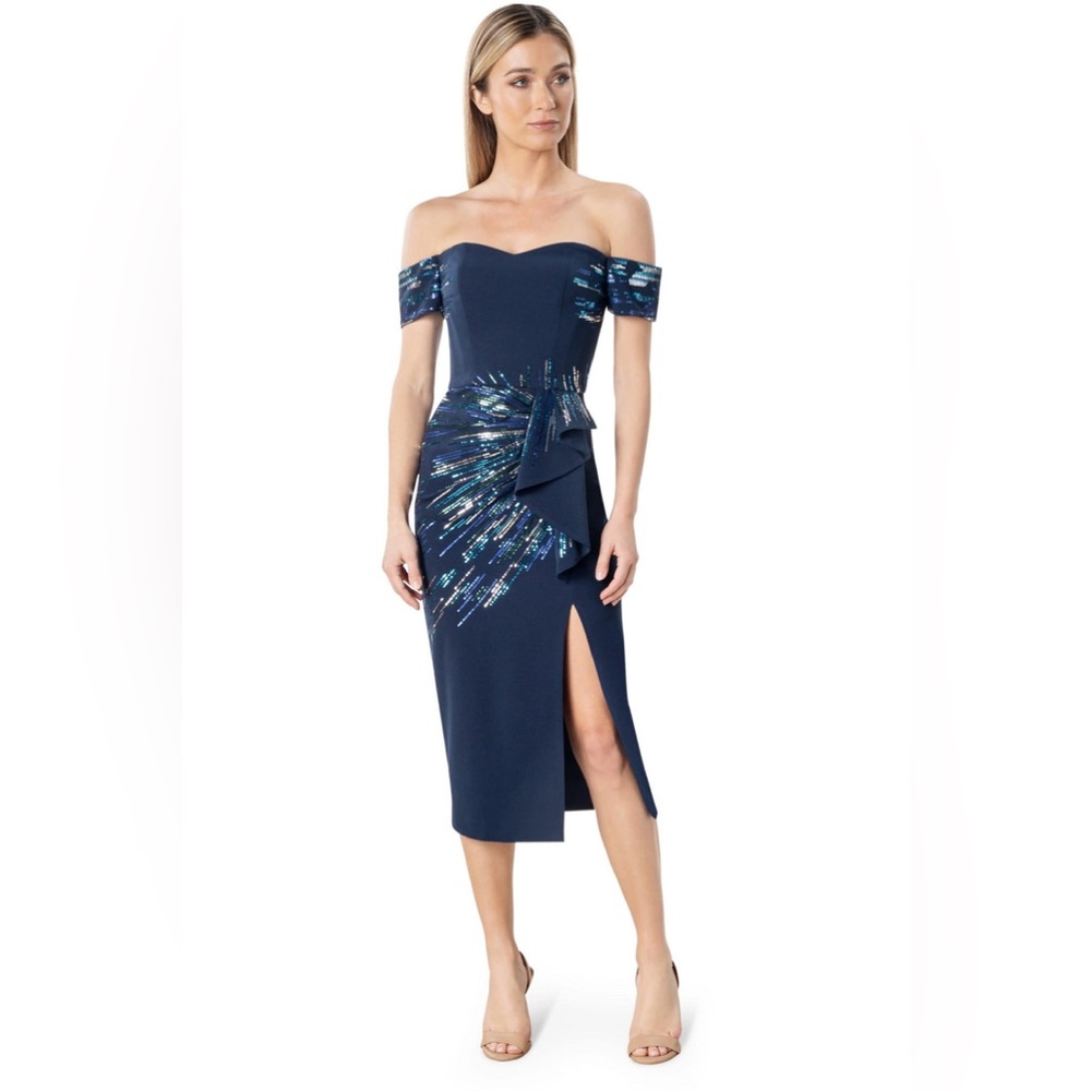 🖤 Dress the Population Navy Blue Sequin Midi Dress 🖤